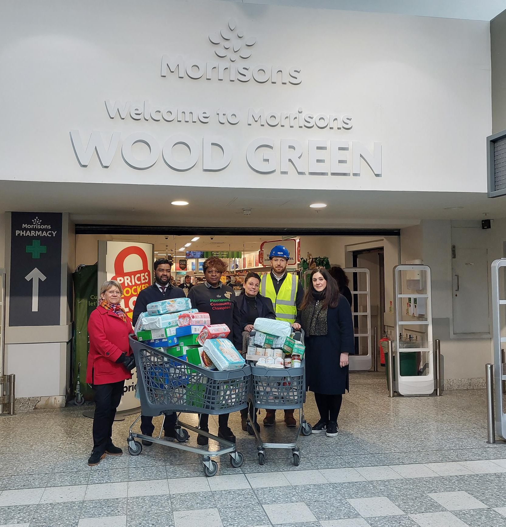 Leader of the council Cllr Peray Ahmet and Cabinet Member for housing delivery Cllr Ruth Gordon joined Formation Design and Build at our local Morrisons store in Wood Green to fill up trollies for a local food bank in Tottenham.
