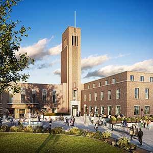Hornsey Town Hall - artists impression of the main frontage and square, by Rockhunter