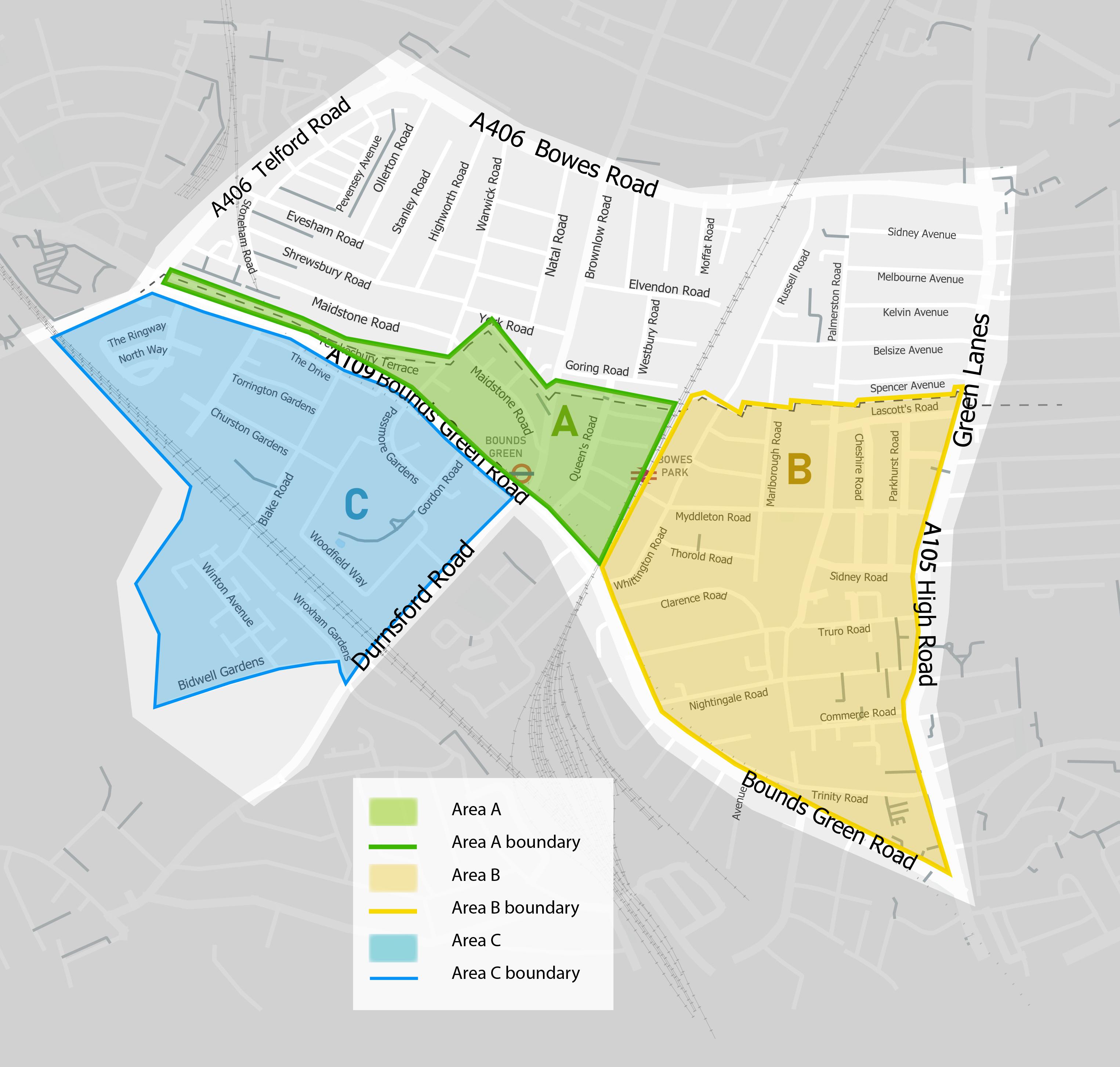 Map of Bounds Green low traffic neighbourhood