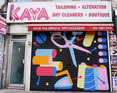 Artist Eloise Henderson shutter gallery design for Kaya Tailoring