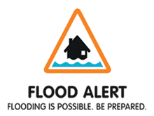 Flood alert sign. Flooding is possible. Be prepared.