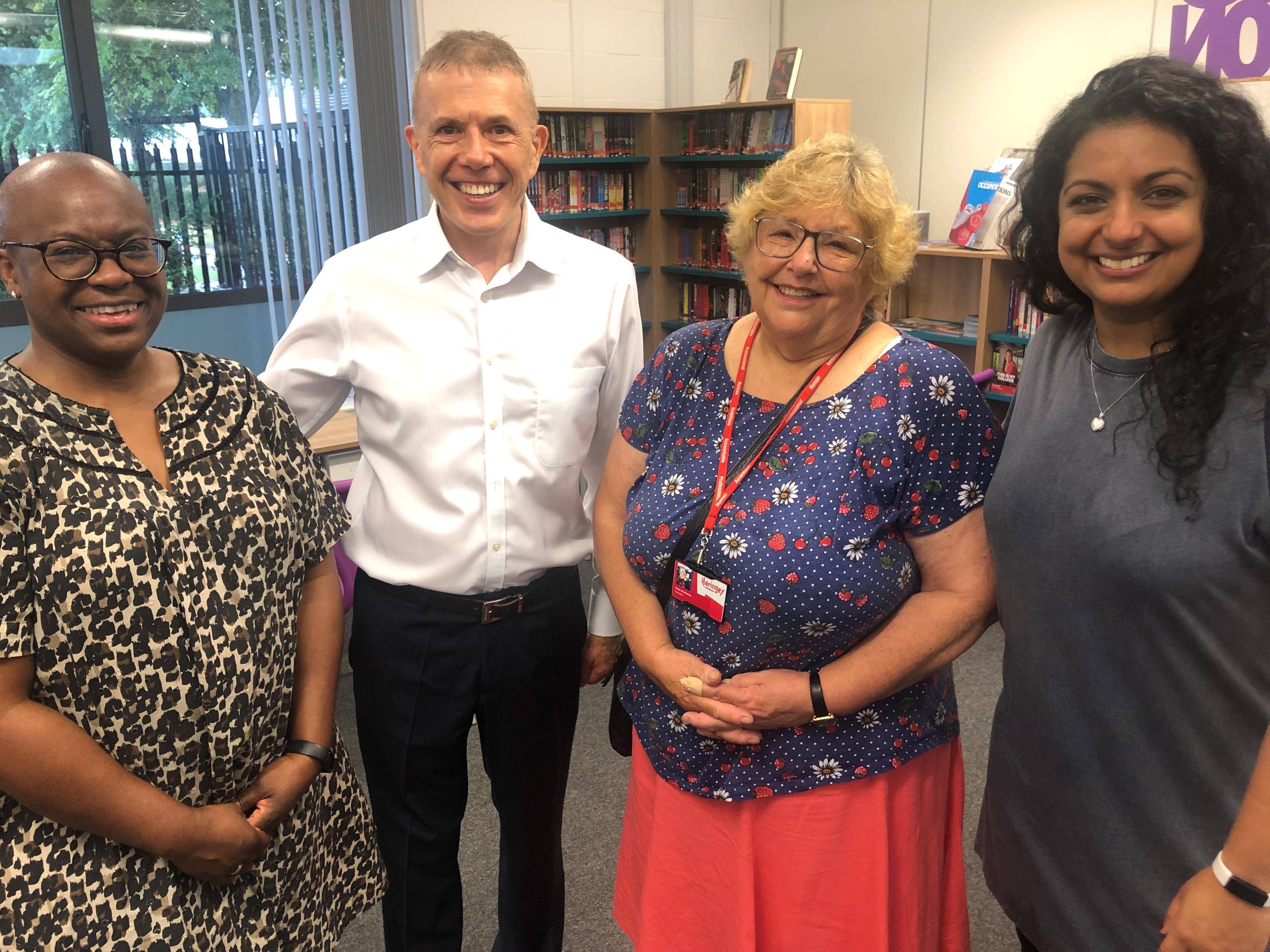 Our Cabinet Member for Children, Schools & Families, Cllr Zena Brabazon, with teaching staff at Gladesmore Community School in Tottenham.