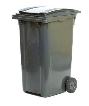 Tall black wheelie bin with lid