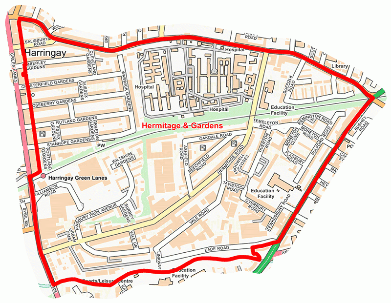 Hermitage and Gardens ward map