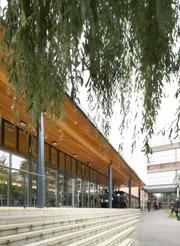The new Hornsey School library looks out onto a new enclosed court