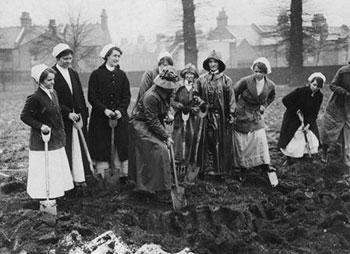 Nurses at the Prince of Wales Hospital, Tottenham dig up the land to grow much needed food