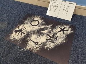 Flour shapes on black paper
