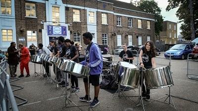 steel pan band outside Tottenham Community Sports Centre