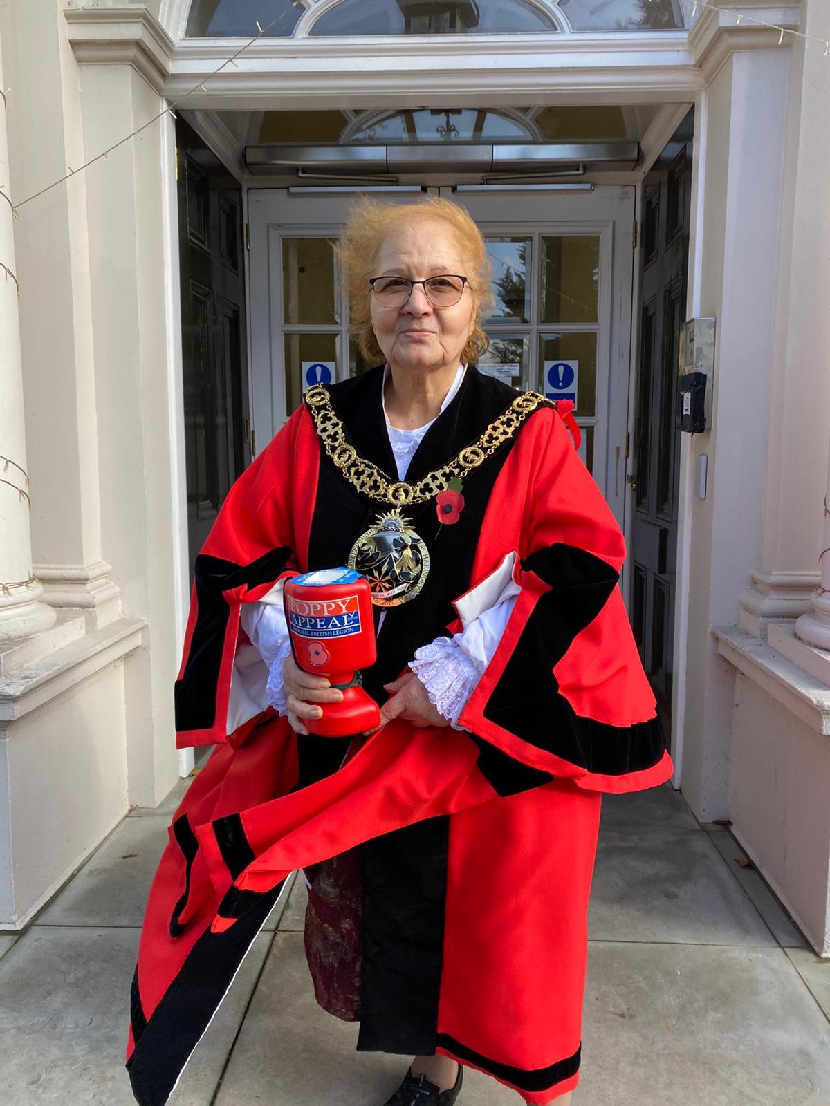 Mayor of Haringey Cllr Gina Adamou with the Poppy Appeal collection box