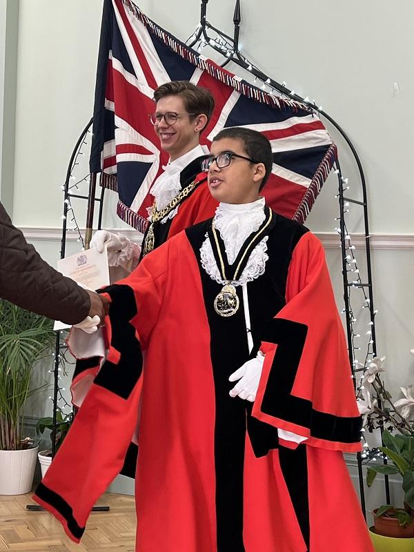Zak as the Mayor of Haringey, with the Mayor of Haringey, Cllr Lester Buxton, on Takeover Day.